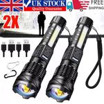 2x 99000000LM Super Bright Flashlight LED Powerful Rechargeable Torch Zoomable