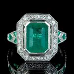 3.0Ct Art Deco Style Lab-Created Emerald Halo 925 Silver 14K White Gold FN Ring