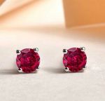 4 Ct Round Cut Lab Created Red Ruby Stud Earrings 14K White Gold 7mm Push Back