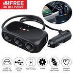 UK 3 Way DC 12V Multi Socket Car Cigarette Lighter Splitter USB Charger Adapter