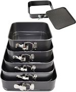 SET OF 5 SQUARE NON STICK SPRING FORM CAKE BAKING BAKE TIN TRAY BAKEWARE