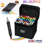 80-262pc Colouring Pens Dual Tip Markers Felt Tip Fine Broad Art Set Adults Kids
