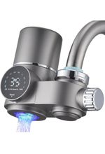 Faucet Mounted Water Filter Activated Carbon Temp Display Blue Light Grey