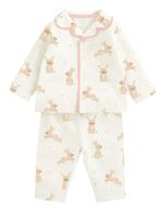 Baby Girls Bunny Rabbit Pyjamas Traditional Button Front Collar Sleepwear Set