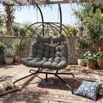Hanging Egg Chair Double with Stand Garden Swing PE Rattan 200kg Capacity Grey