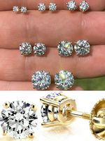 Real Moissanite Stud Earrings 14k Gold Plated 925 Silver Hip Hop Single Or Pair