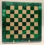 Vintage Lovely Green Malachite Stone Crystal Chess  Game Board Small Old
