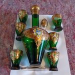 Vintage Venetian Murano Liquor  Decanter &  6 Glasses Handpainted  Italy Green