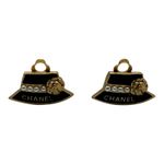 CHANEL Mademoiselle Earrings Black gold Enamel pearl metal Accessory Used