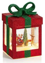 Premier Quality Festive Christmas Red & Green Glitter Metal Gift with Santa Rein