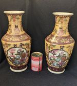 Pair Of Large Antique Japanese Satsuma Moriage Vases With Bird And Floral Motifs
