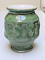 Vintage Green Glazed Art Studio Pottery Dimple Vase Signed by Artist Ian Kelly