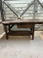 Antique Rustic Workbench with 2 Drawers   