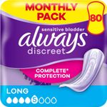 Always Discreet Incontinence Pads for Women,Long Plus,Absorbency 5,80 Pads(20x4)