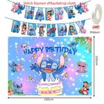 Blue Stitch Banner cards Stitch Backdrop cloth Kids birthday party decoration
