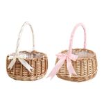 1xRattan Storage Basket Wicker Flower Pot Bow Decor Picnic Baskets Flower Basket