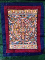 Hand Painted THANGKA with Silk Brocade Border.