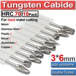 10PCS 10mm 1/4" Tungsten Carbide Rotary Tip Burr Set Die Grinder Shank Bit UK