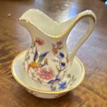 Hammersley Bone China Mini Jug & bowl Floral Pattern Gold Trim Handle England