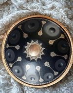 Black Yantra Handpan, D Kurd 432Hz 10 Note Stainless Steel  - Free Intl Delivery