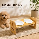 15° Tilt Elevated Pet Feeder Bamboo Ceramic Bowl Adjustable Stand Dog Cat UK