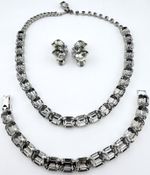 WEISS VTG SILVERTONE RHINESTONE NECKLACE BRACELET & EARRINGS K130E