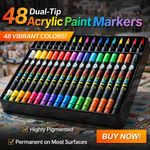 Acrylic Paint Pens 48 Colours Dual Tip Waterproof Markers for Rock Wood Arts UK