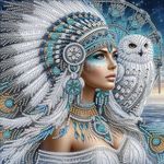 5D DIY Feather Headress Lady and Owl Diamond Painting Kit Painting for Adults