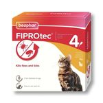 Beaphar FIPROtec Spot-On Cat Flea Tick Treatment 4 Pipettes