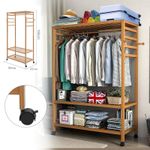 Heavy Duty Wooden Clothes Rail Rack Garment Hanging Stand Corner Open Wardrobe