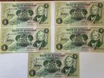 1984 Bank Of Scotland £1 Banknotes - 5 Sequentially Numbered - Uncirculated