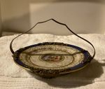 O.P. Co. Syracuse China R-6 Decorative Plate Blue White Gold Couple w/ Handle