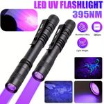 UV Flashlight 395nm Ultraviolet Torch Pen Clip Portable AAA Light
