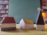 Mid Century Vintage Scandinavian Folk Art Carved Wooden Village Houses 14.5 cm