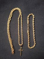 Christian Cross Chain and Bracelet Set Men Gold, 3-Piece, UK