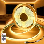KSIBNW 3M USB COB LED Strip Light Warm White 3000K Dimmable with Remote