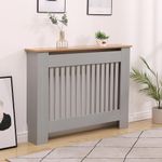 Medium Radiator Cover Wooden Wall Cabinet Shelf Slatted Grill York Grey Oak Top