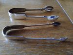 2x  Silver Plated Sugar Tongs 10.5 cm Antique Victorian Hall Makers Marks