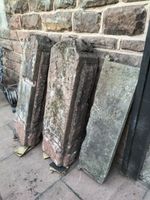 Pair Sandstone Gate Posts Hand Dressed 156 Years Old & Stone Seat Piece