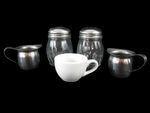 Kitchen Supplies Set - 2 Glass Shakers & 2 Metal Creamers Pre-Owned
