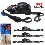 4x Automatic Retractable Ratchet Strap Heavy Duty Car Tie Down Straps 25mm x 3M