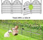 24ft Garden Fences with Gate Metal No Dig Dog Fence Reusable Temporary Fencing