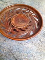 Carved Treen Wooden Bowl with Pierced Floral Cut-Out Sides & Central Flower