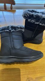 Women's Black Mid-Calf Winter Snow Boots Faux Fur Lined Trim Zip Up eu40 uk 5.5