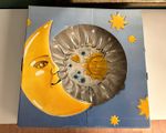 Original Walther Glass Bowl Large Star Shape, Sun Moon Stars, Yellow/Blue