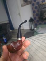 Vintage Smooth Briar Estate Smoking Pipe Silver Band Bent Stem Falcon / Orlik St