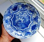 CHINESE MING / WANLI c1600 KRAAK BLUE & WHITE PORCELAIN DISH GRASSHOPPER PATTERN