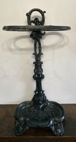 An Ornate Cast Iron Umbrella Stand With An Art Nouveau Design. Dark Green. 58cm