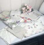 Vintage Embroidered Linen Tablecloth Bundle Floral Shabby Chic Farmhouse