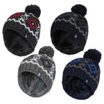 Mens Fleece Lined Thermal Winter Warm Beanie Bobble Hat with Pom Pom